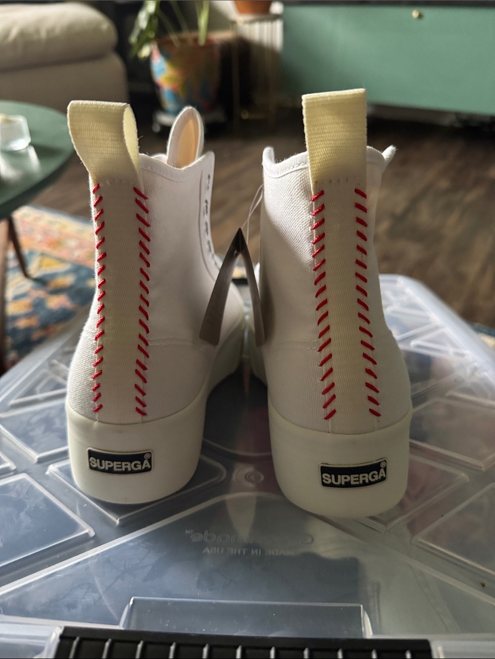 Superga Cream Canvas High-Top Sneakers - Picture 3 of 6